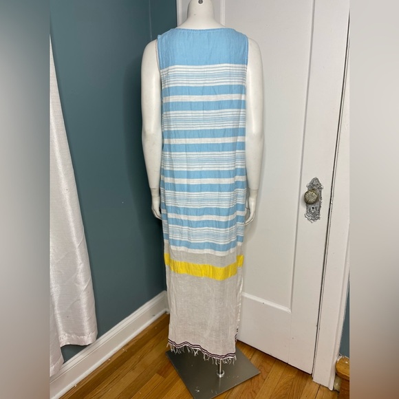 Lemlem Long Caftan Women’s Dress Large Cotton Blend Sleeveless Striped - Picture 2 of 8